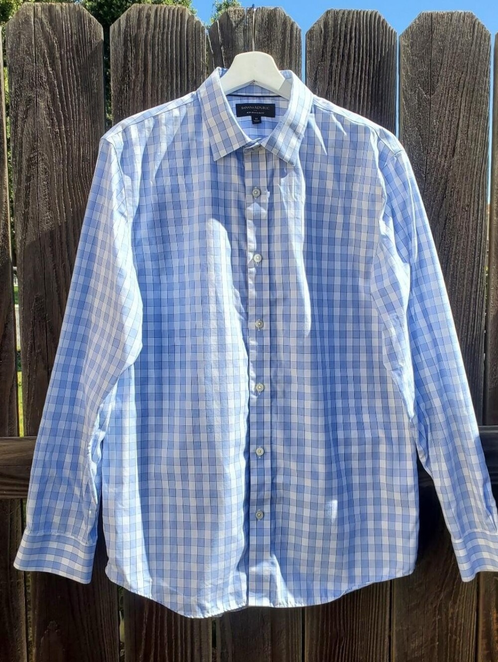 Banana Republic Men's Blue and White Checked Dress Shirt